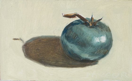 gift for food lovers: modern still life of surrealist blue tomato