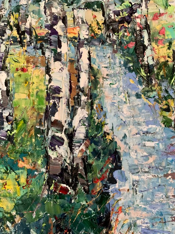 Birch trees by the river