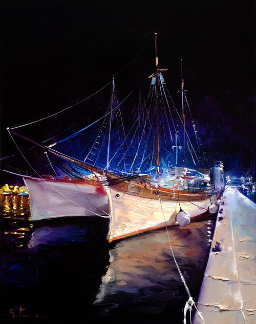 Nighttime at the Dock by Bozhena Fuchs
