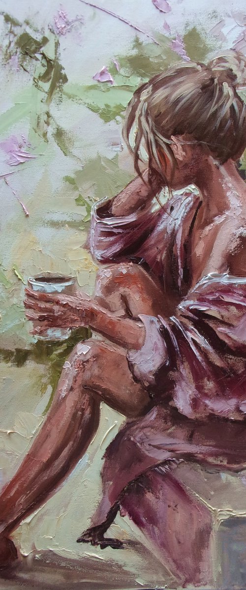 " BACK TO THE PAST " window liGHt  ORIGINAL OIL PAINTING, GIFT, PALETTE KNIFE by Monika Luniak