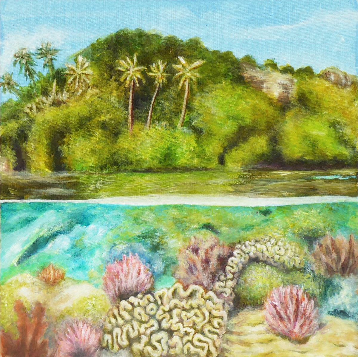Impressionistic Landscape Acrylic Painting By Jacqueline Talbot, 16 X 16, Coral Reef 1, Original Artwork