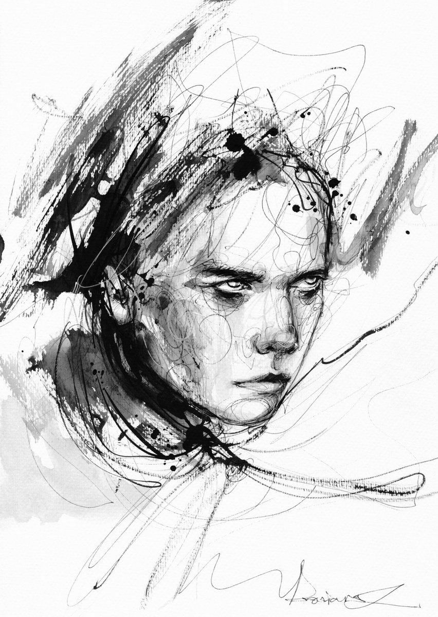 Expressive Portrait Ink Drawing By Doriana Popa, 8 X 12, Salty, Original Artwork