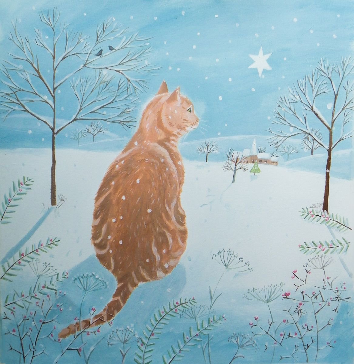 Impressionistic Animal Acrylic Painting By Mary Stubberfield, 15 X 15", Star Gazing, Original Artwork