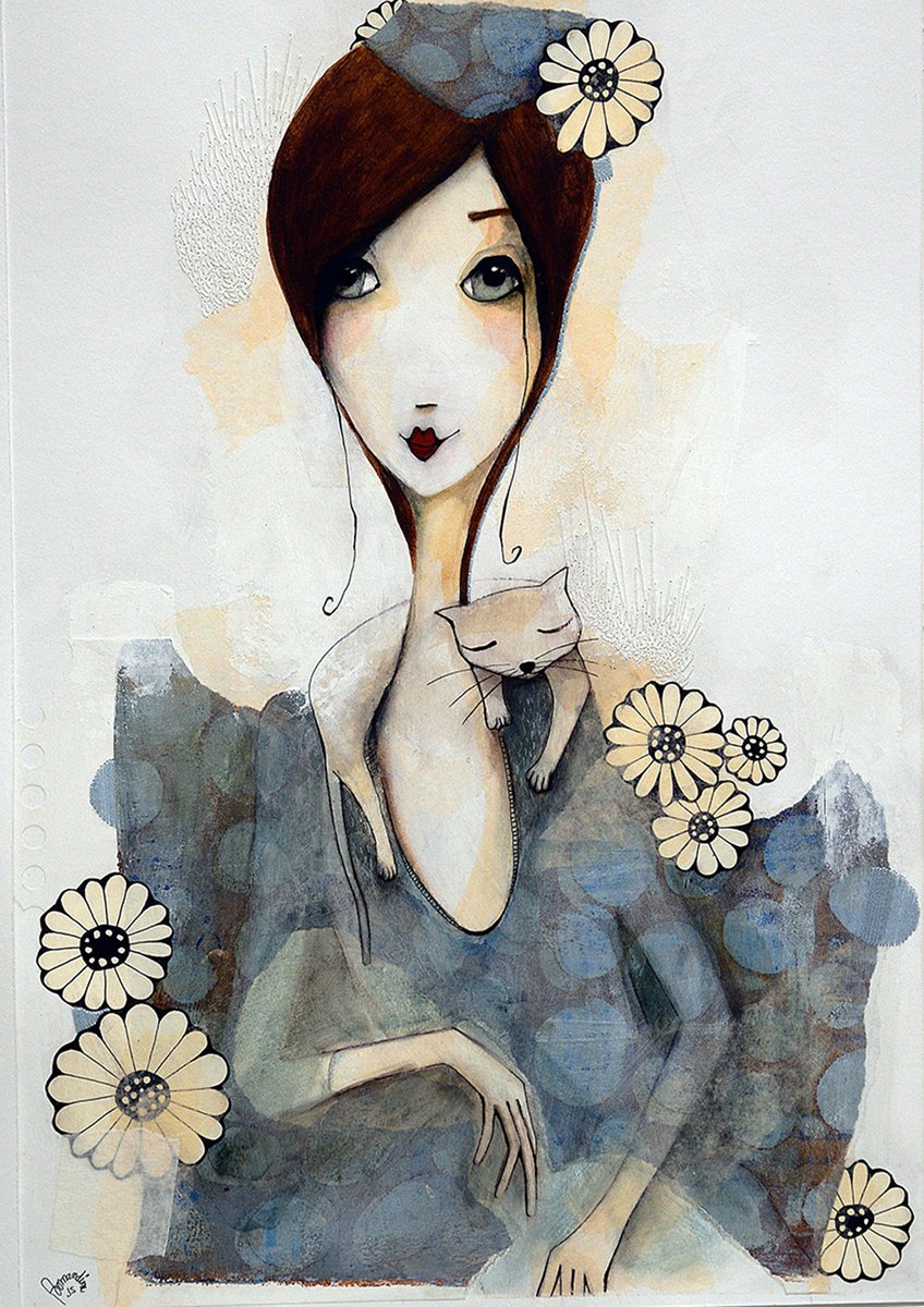 Expressive Portrait Painting By Armandine Js, 12 X 17, Florvirino 4, Original Artwork