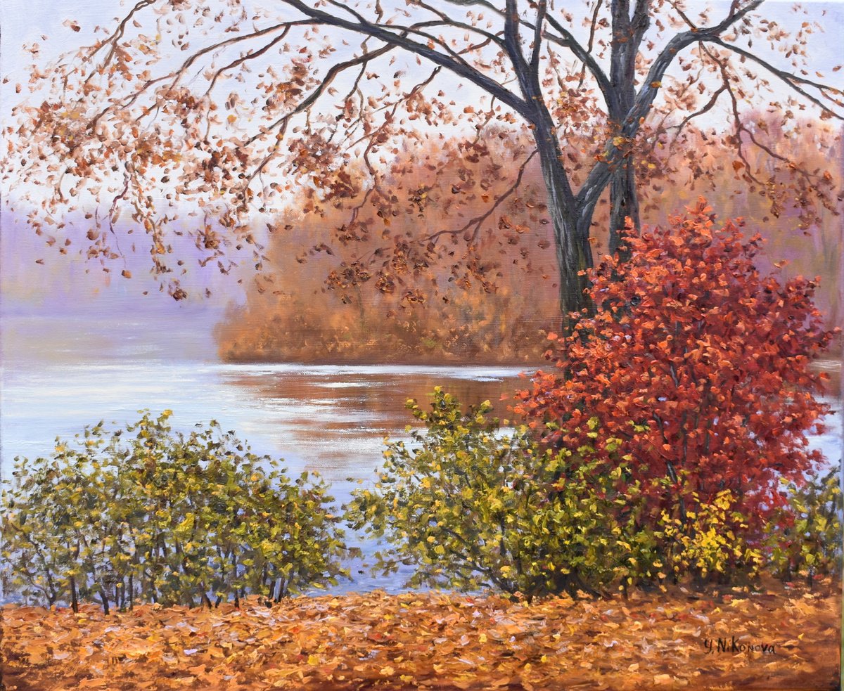 Autumn Day At The Lake By Yulia Nikonova, 24 X 20, Artwork For Sale On Artfinder
