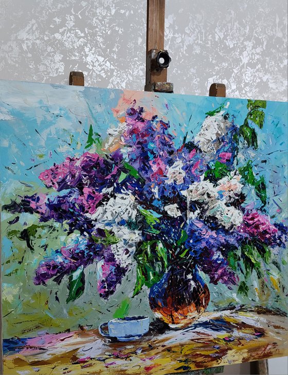 Lilacs(100x110cm, oil painting, palette knife)