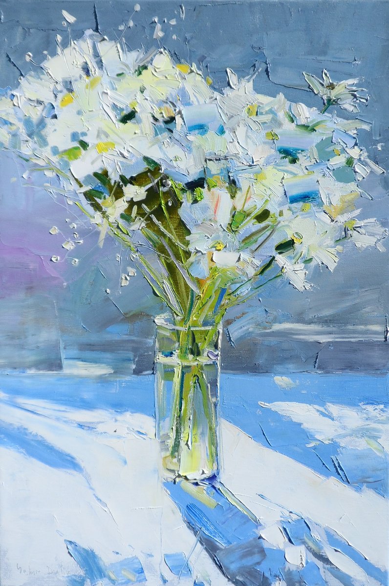 Expressive Botanical Oil Painting By Yehor Dulin, 16 X 24", " Daisies ", Original Artwork