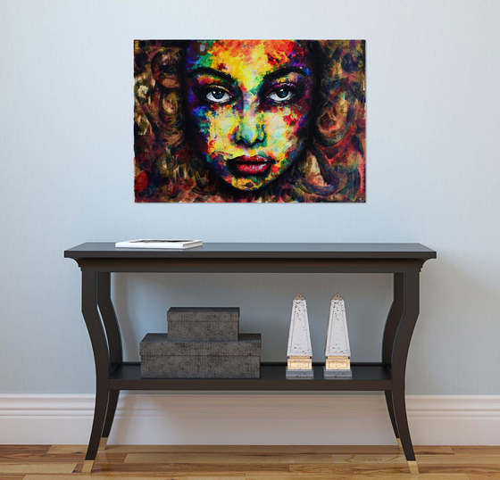 Longing Ciphers - Beautiful Eyes - XL Emotional Abstract Original Modern Abstract Art Painting Portrait