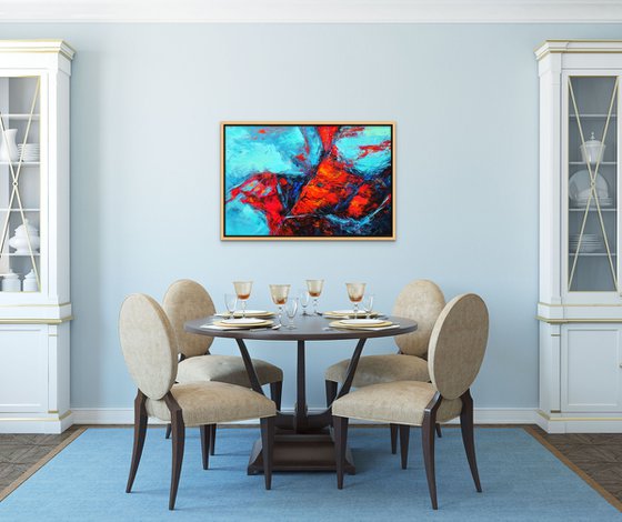 MOMENTS IN TIME III. Teal, Blue, Aqua, Navy, Red Contemporary Abstract Painting with Texture