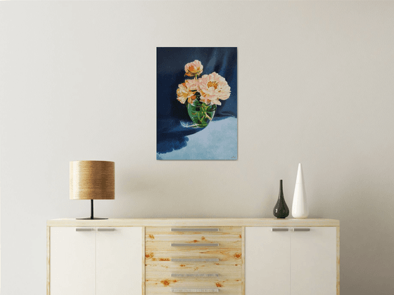 "Coral flashes. " peonies  flower  liGHt original painting  GIFT (2021)