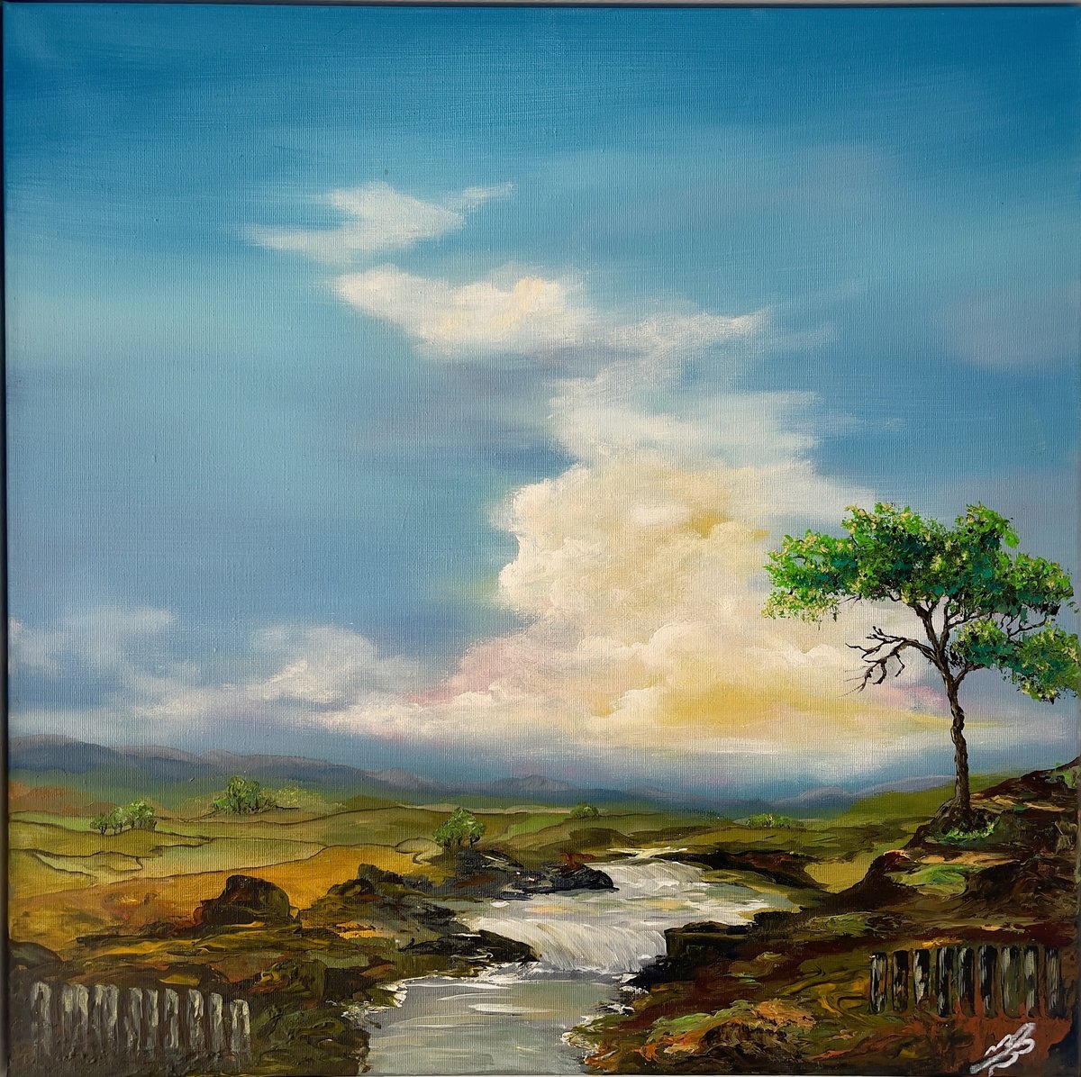 Expressive Landscape Oil Painting By Marja Brown, 21 X 21", Along The River Stour, Original Artwork