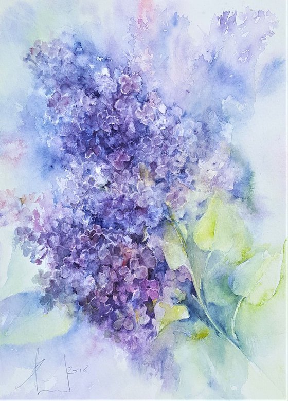 watercolour LILAC I flower painting 24x32