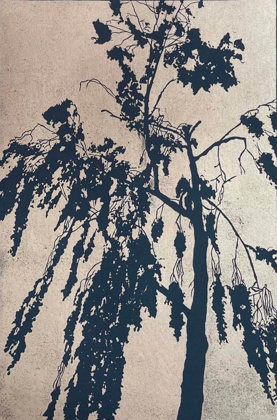 Golden Birch - Birch Linocut