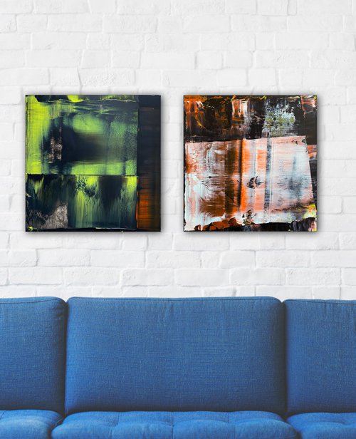 "Who Wore It Best" - Save As A Series - Original PMS Abstract Acrylic Painting Diptych On Recycled/Upcycled Wooden Panels - 28.25" x 14.5" by Preston M. Smith (PMS)