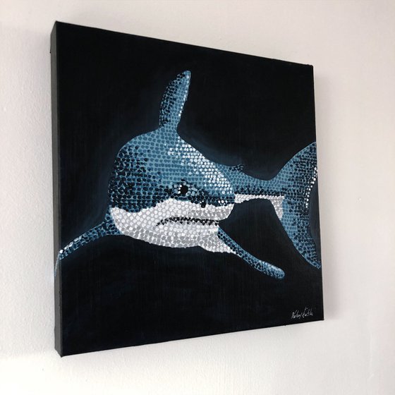 The Great White Shark - pointillism painting