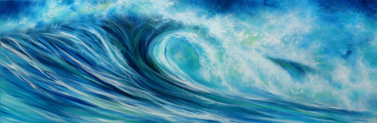 Impressionistic Landscape Oil Painting By Stella Dunkley, 47 X 16", Thalassa, Original Artwork