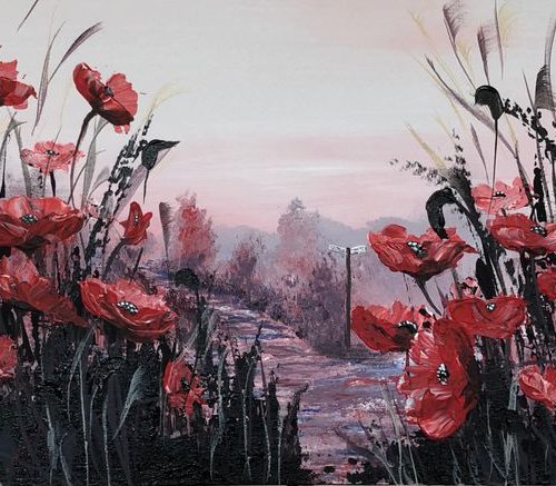 Crossroads through the poppy field by Marja Brown