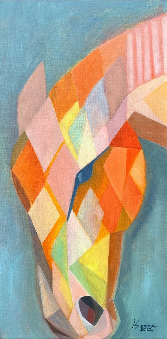 Whimsical Colorful Geometric Horse Painting