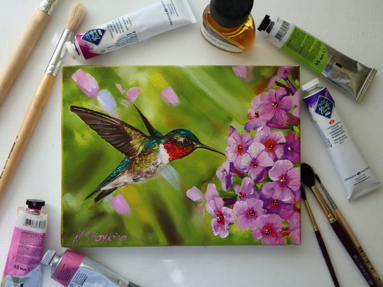 Ruby-throated Hummingbird with Flowers