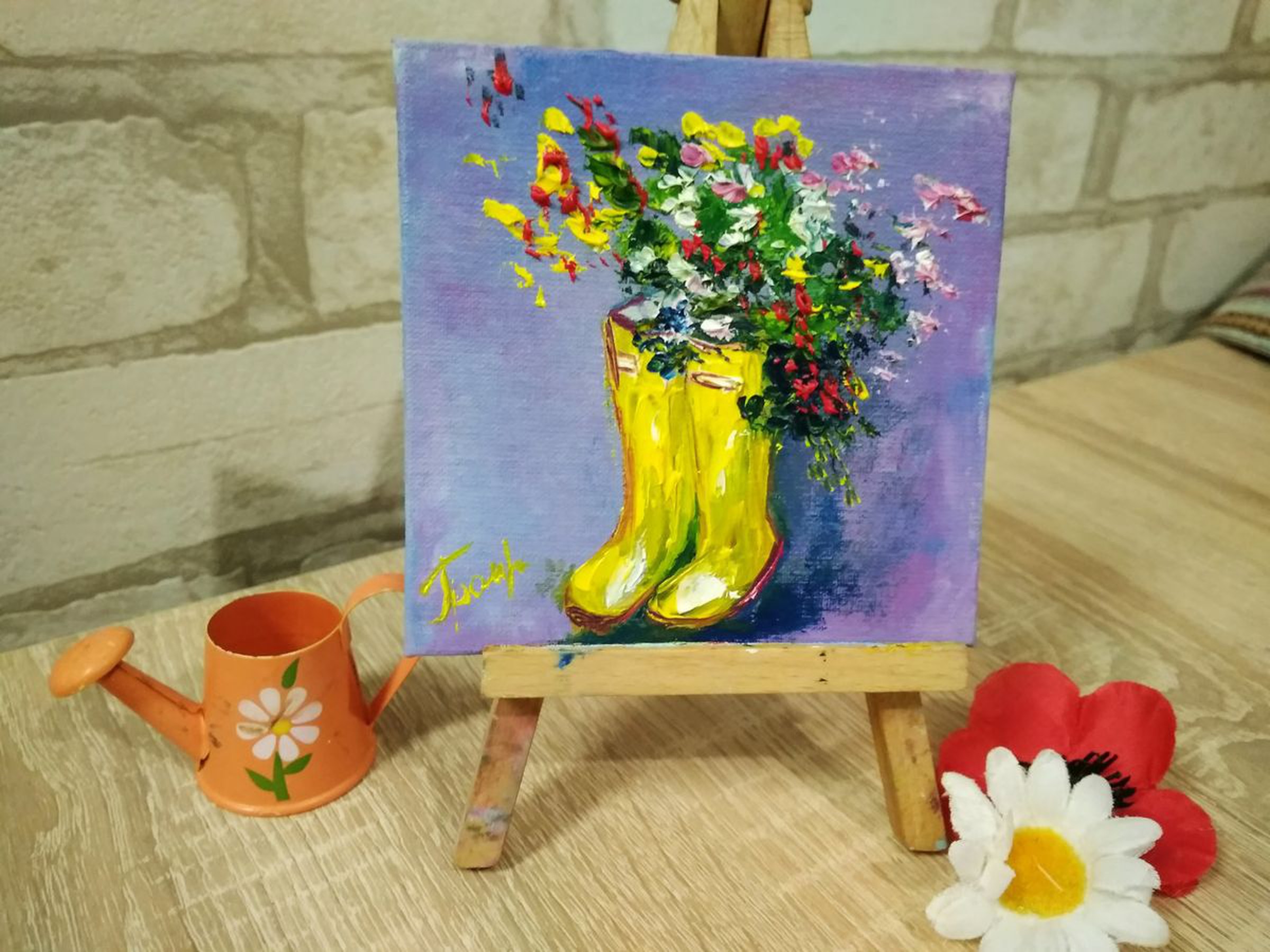 Yellow Rubber Boots With Flowers Miniature Paint Artfinder