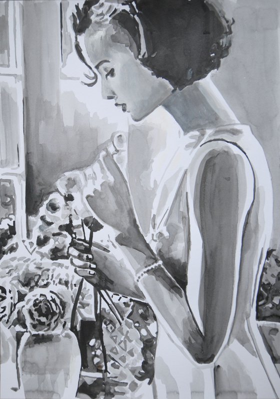 Woman with flowers / 42 x 29.7 cm