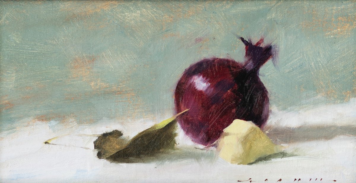 Impressionistic Still Life Oil Painting By Rostyslav Malysh, 12 X 6", Onion, Original Artwork