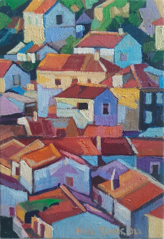 Red roofs 1, miniature,  2022