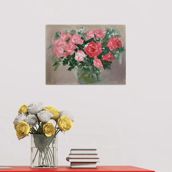 Roses. PAINTING CREATED WITH A PALETTE KNIFE / ORIGINAL PAINTING