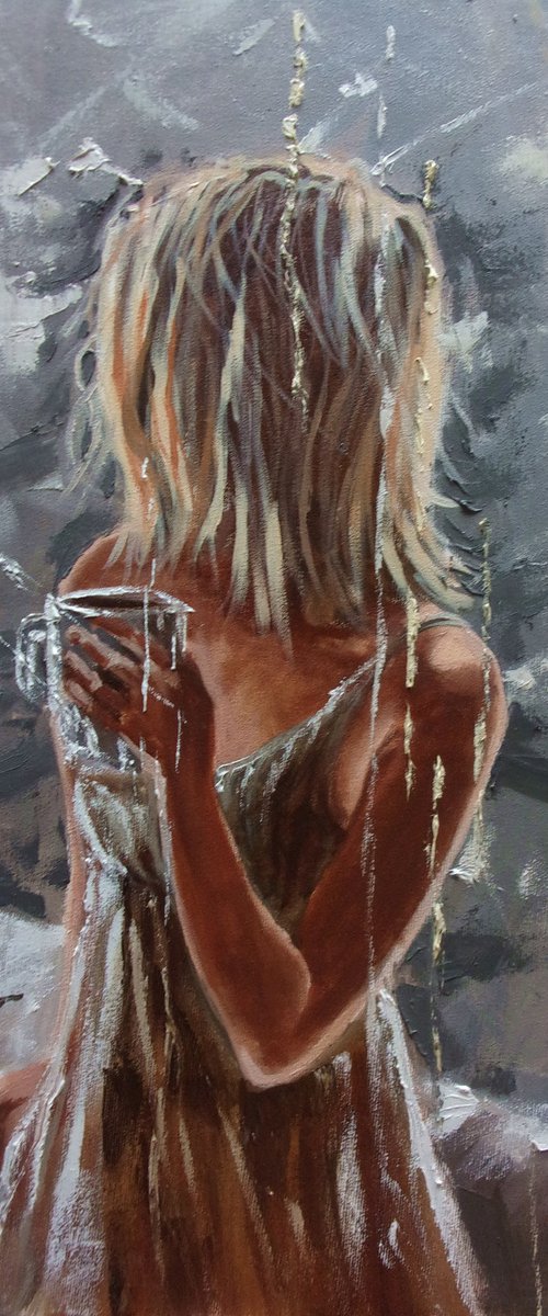" MORNING LIGHTS "-  coffee liGHt  ORIGINAL OIL PAINTING, GIFT, PALETTE KNIFE (2021) by Monika Luniak