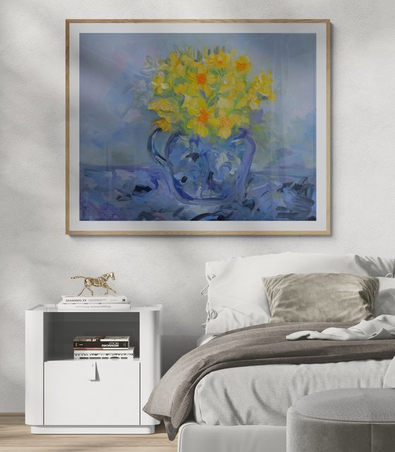 Daffodils in Blue Jug