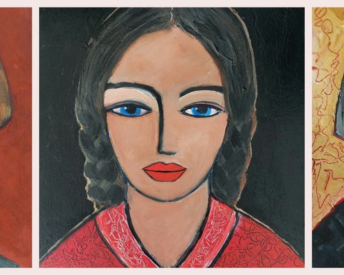Girls (triptych, 3x30x30cm) by Nelly van Nieuwenhuijzen