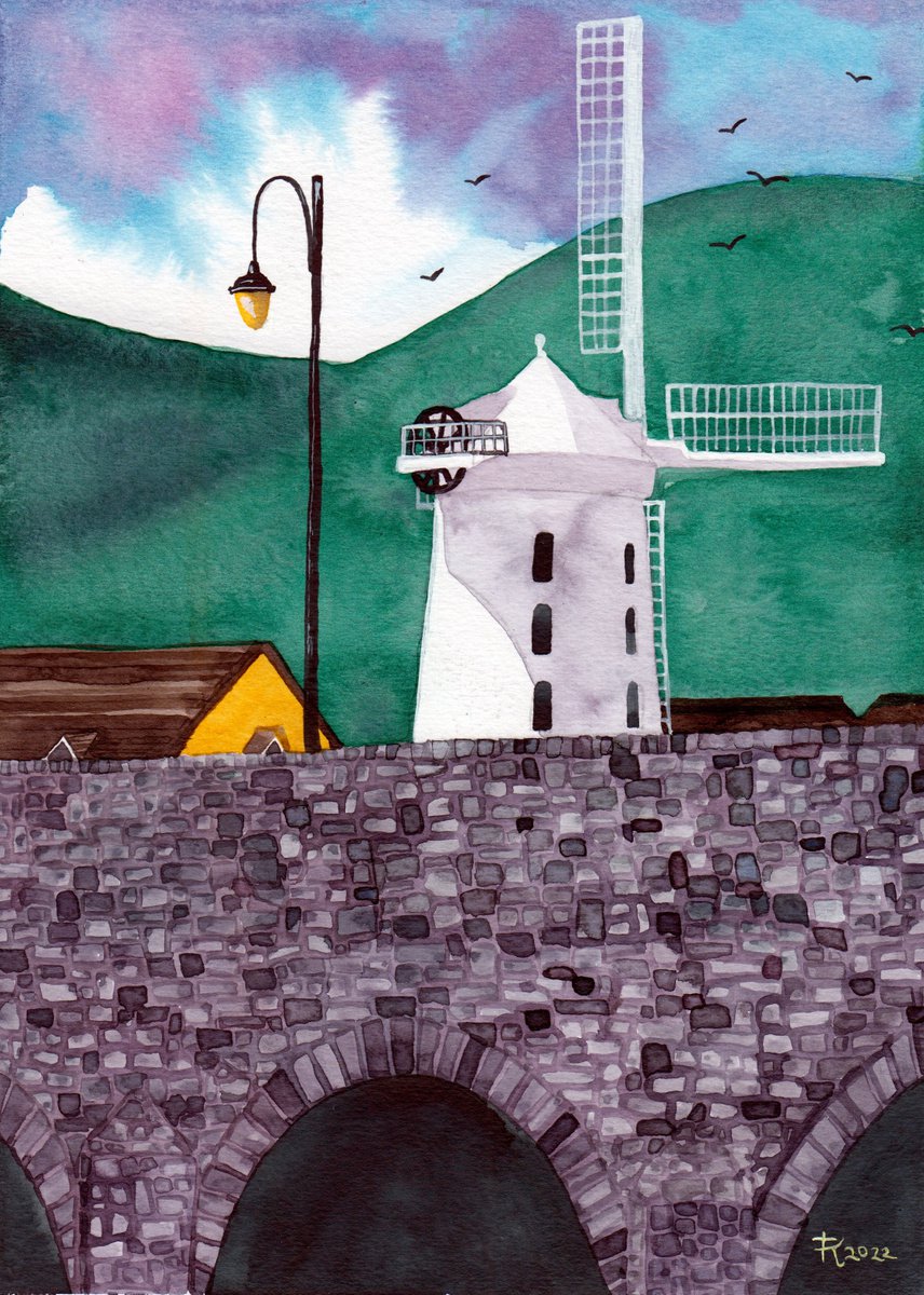Illustrative Cityscapes Painting By Terri Smith, 13 X 17", Blennerville Windmill, Original Artwork
