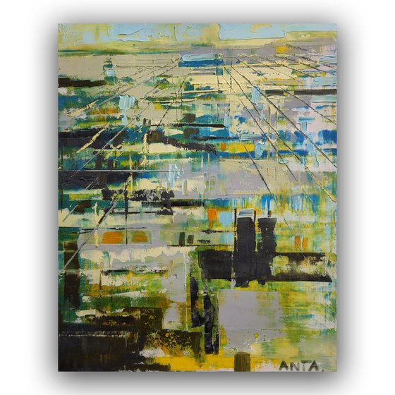 Abstract oil painting "City lines 18". Size 15,7/19,7 inches, 40/50cm, stretched