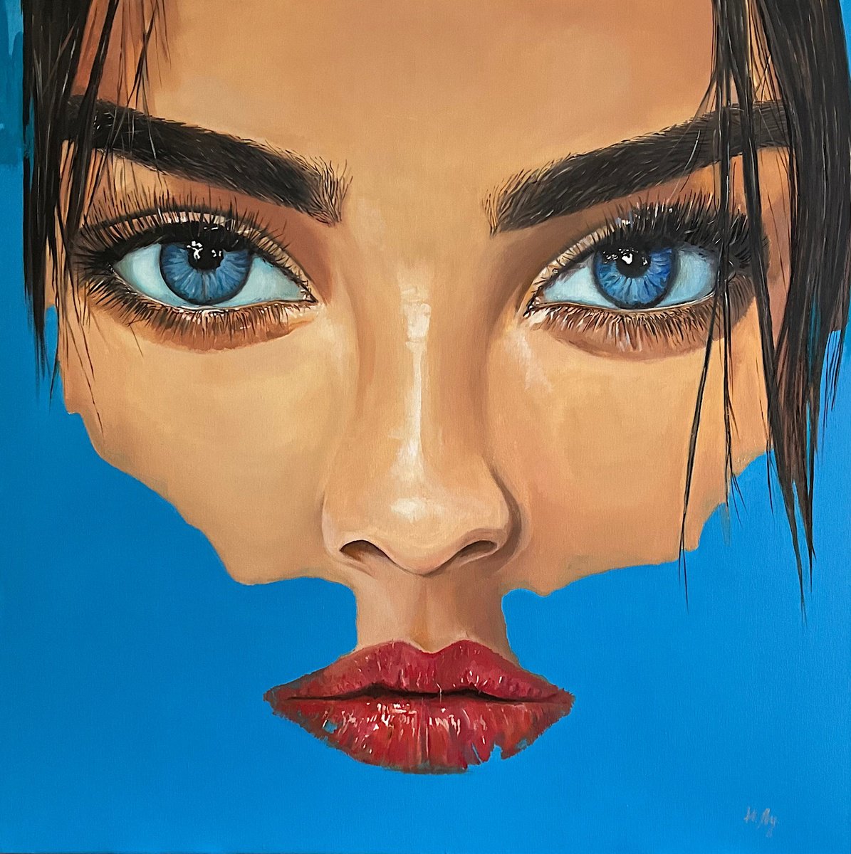 Expressive Portrait Oil Painting By Natalia Lugovskaya, 39 X 39", Magical Dream 2, Original Artwork