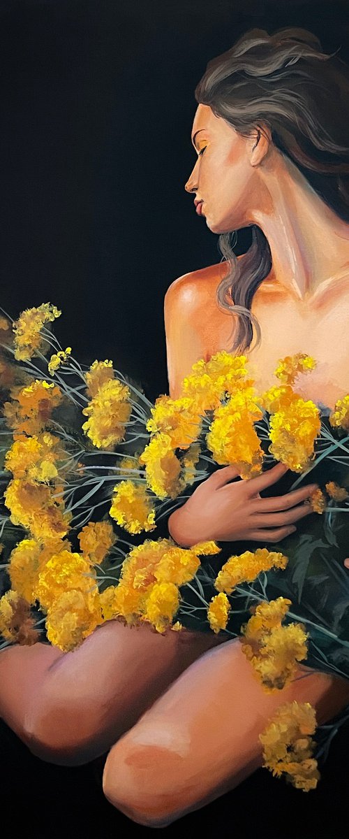 Girl in yellow flowers by Elina Zelena