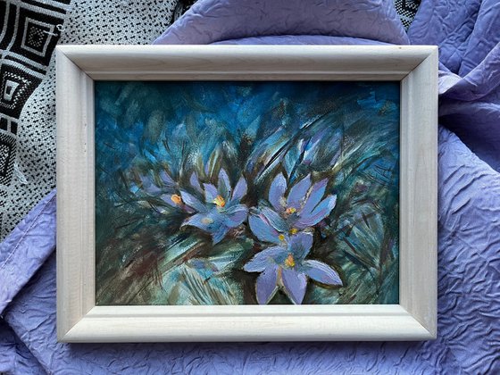 Crocuses small original miniature painting artwork