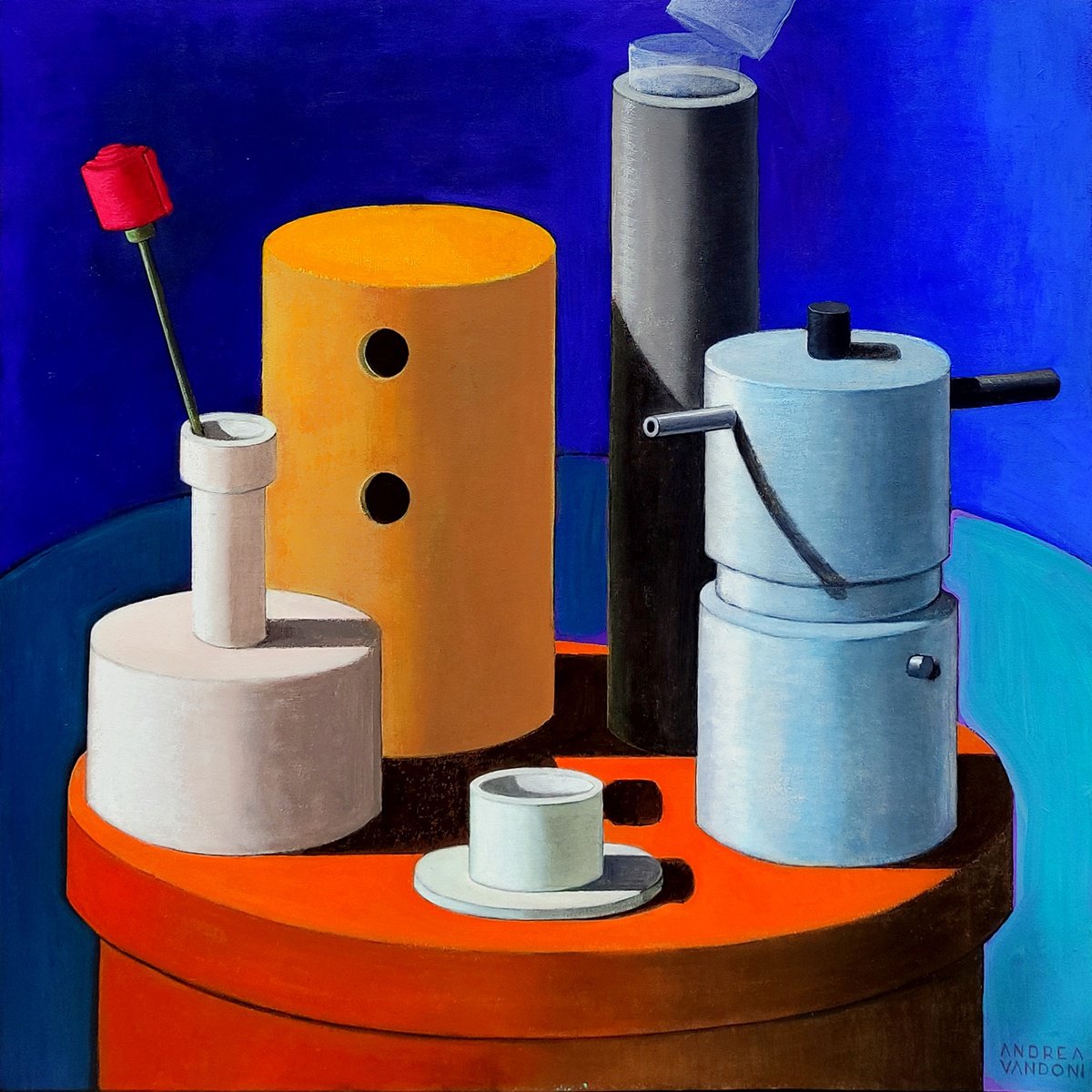 Impressionistic Still Life Acrylic Painting By Andrea Vandoni, 31 X 31, Cylindrism - 5, Original Artwork