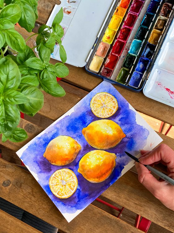 Yellow Lemons on Blue