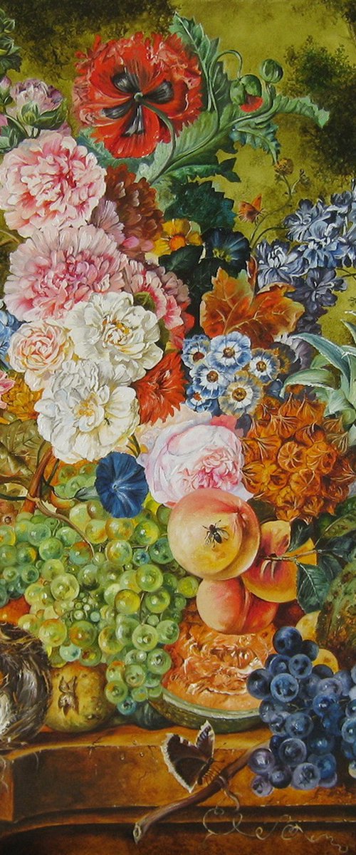 Peonies and Grapes Still Life by Natalia Shaykina