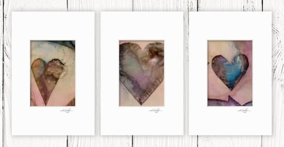 Heart Collection 20 - 3 Small Matted paintings by Kathy Morton Stanion