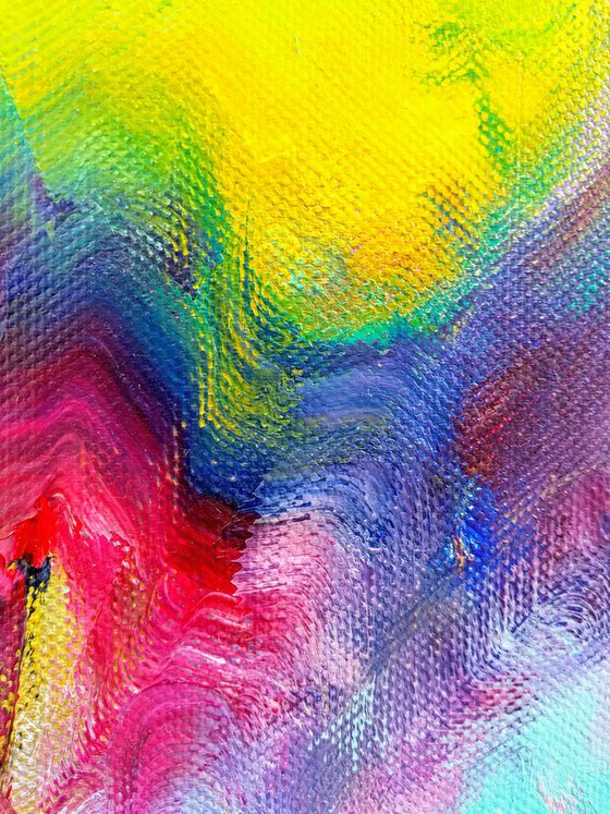 Abstract Art Colourful Expressive Painting Rainbow Waves Blue Pink Yellow Red