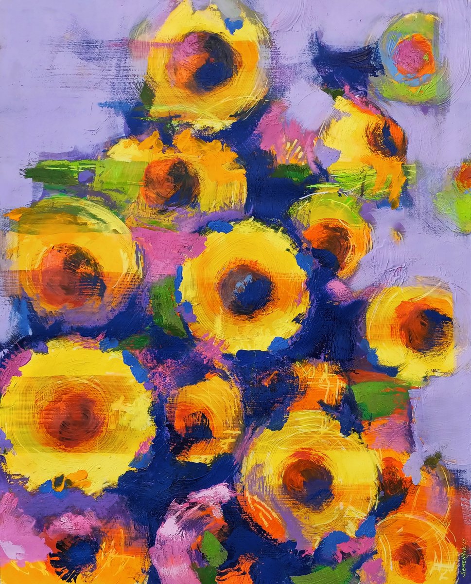 Impressionistic Botanical Acrylic Painting By Evgen Semenyuk, 24 X 35, Flowers Composition, Original Artwork