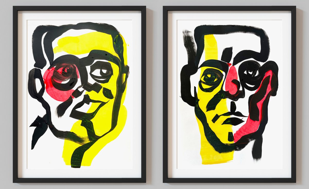 Acrylic Painting , Dual Faces By Evgenia Makarova, 24 X 17, Artwork For Sale On Artfinder