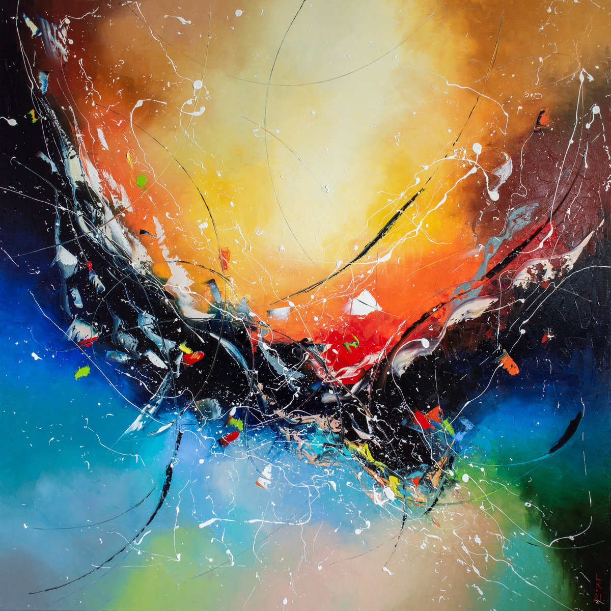 Abstract Oil Painting By Liubov Kuptsova, 35 X 35", Energy Universe, Original Artwork