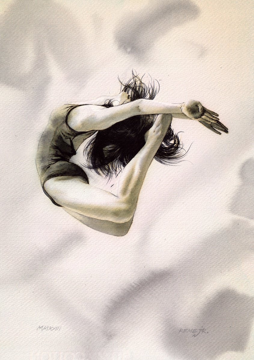 Photorealistic Portrait Watercolour By Reme Jr., 9 X 13", Ballet Dancer Dxxix, Original Artwork