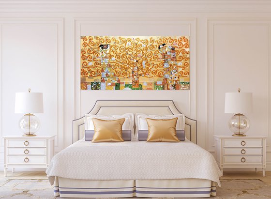 Tree of life. Large relief golden horizontal painting