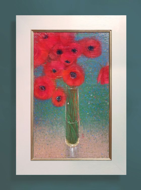 Poppy Red - Encaustic Painting