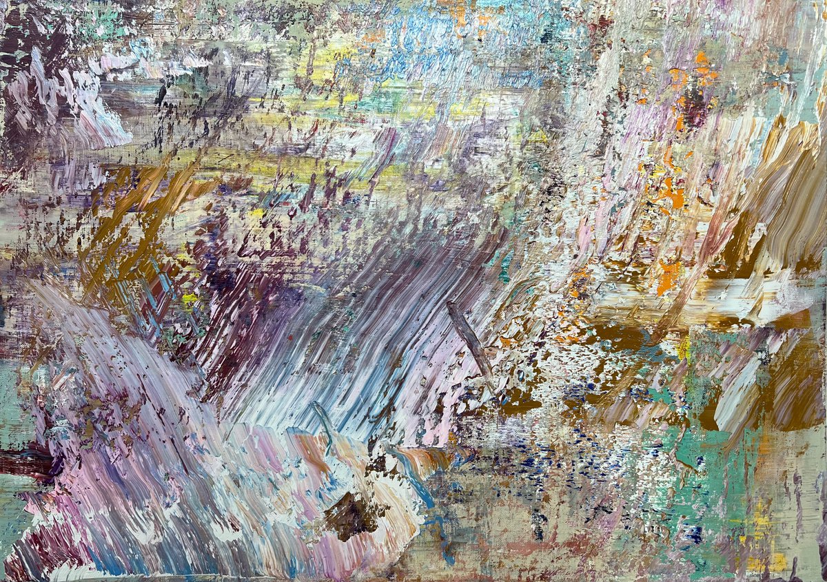 Organic Abstract Oil Painting By Florina Breazu, 27 X 19, Resonance Of The Gesture Ii, Original Artwork