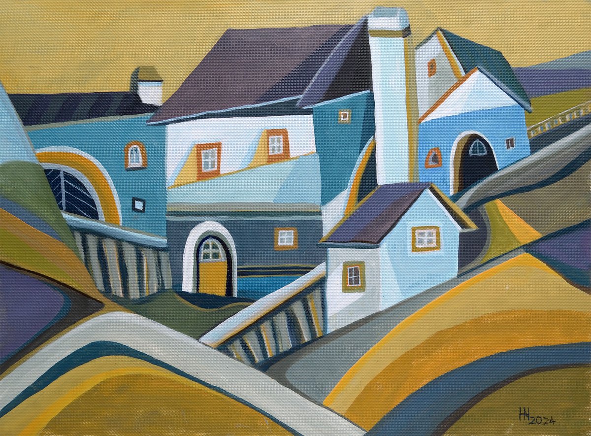 Organic Cityscapes Oil Painting By Aniko Hencz, 11 X 8, The Farmer