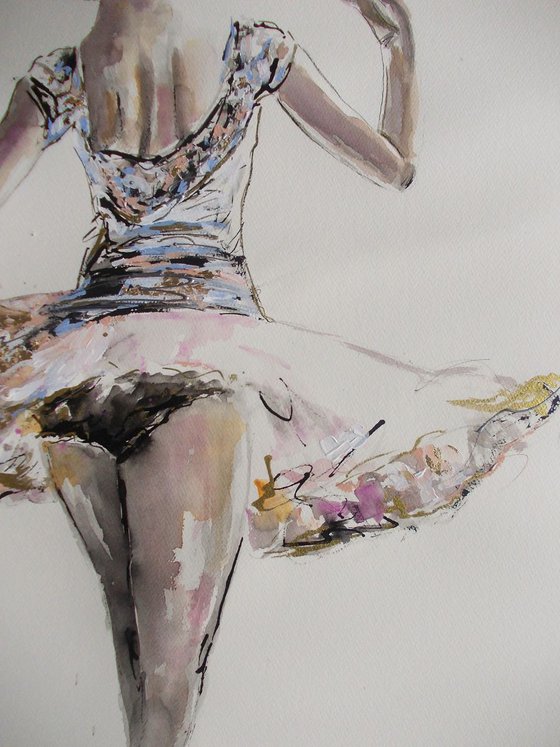 Ballerina painting-Ballet painting-ballerina watercolor, mixed media painting on paper